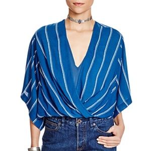 Free People Blue White Stripe Drapey Blouse